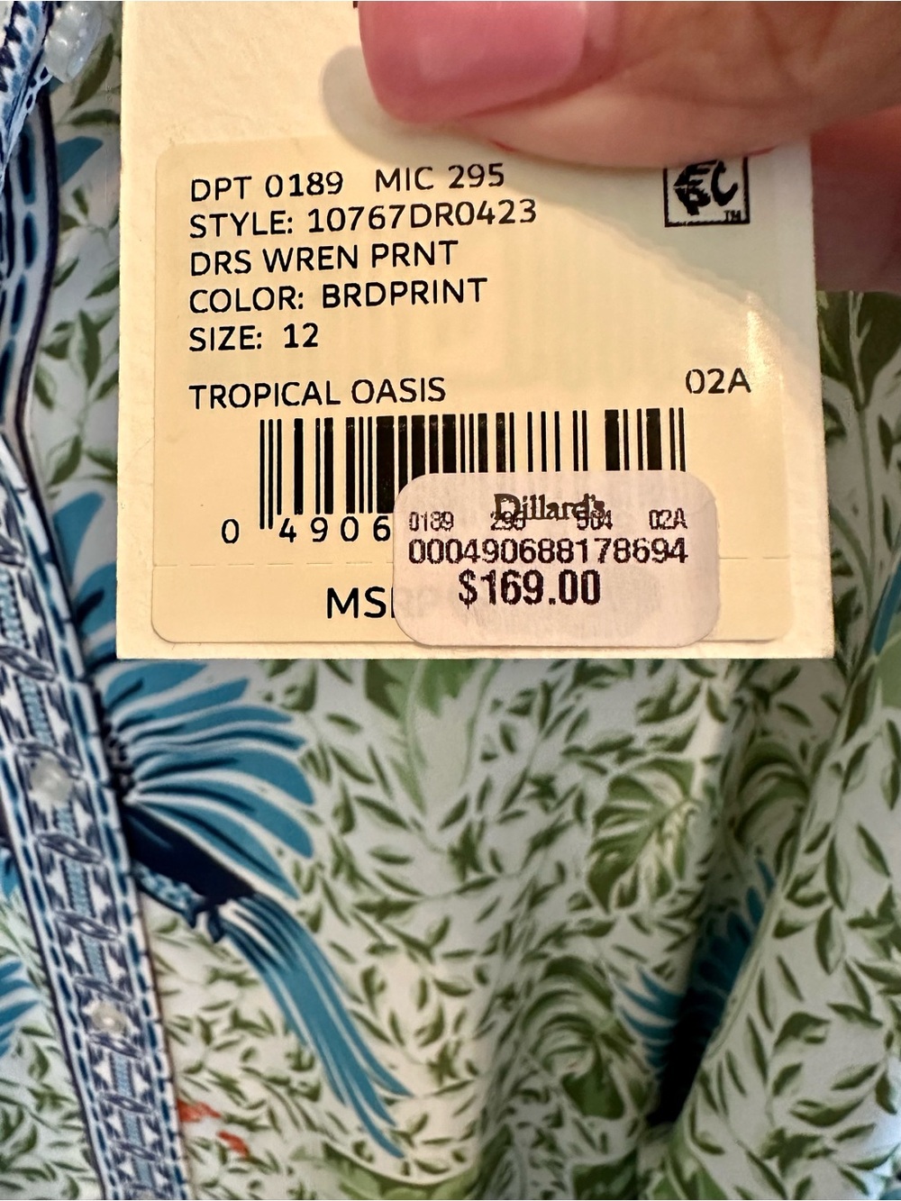 Alex Marie Blue and Green Tropical Bird Wren Print Tunic Dress size 12 - Picture 4 of 6